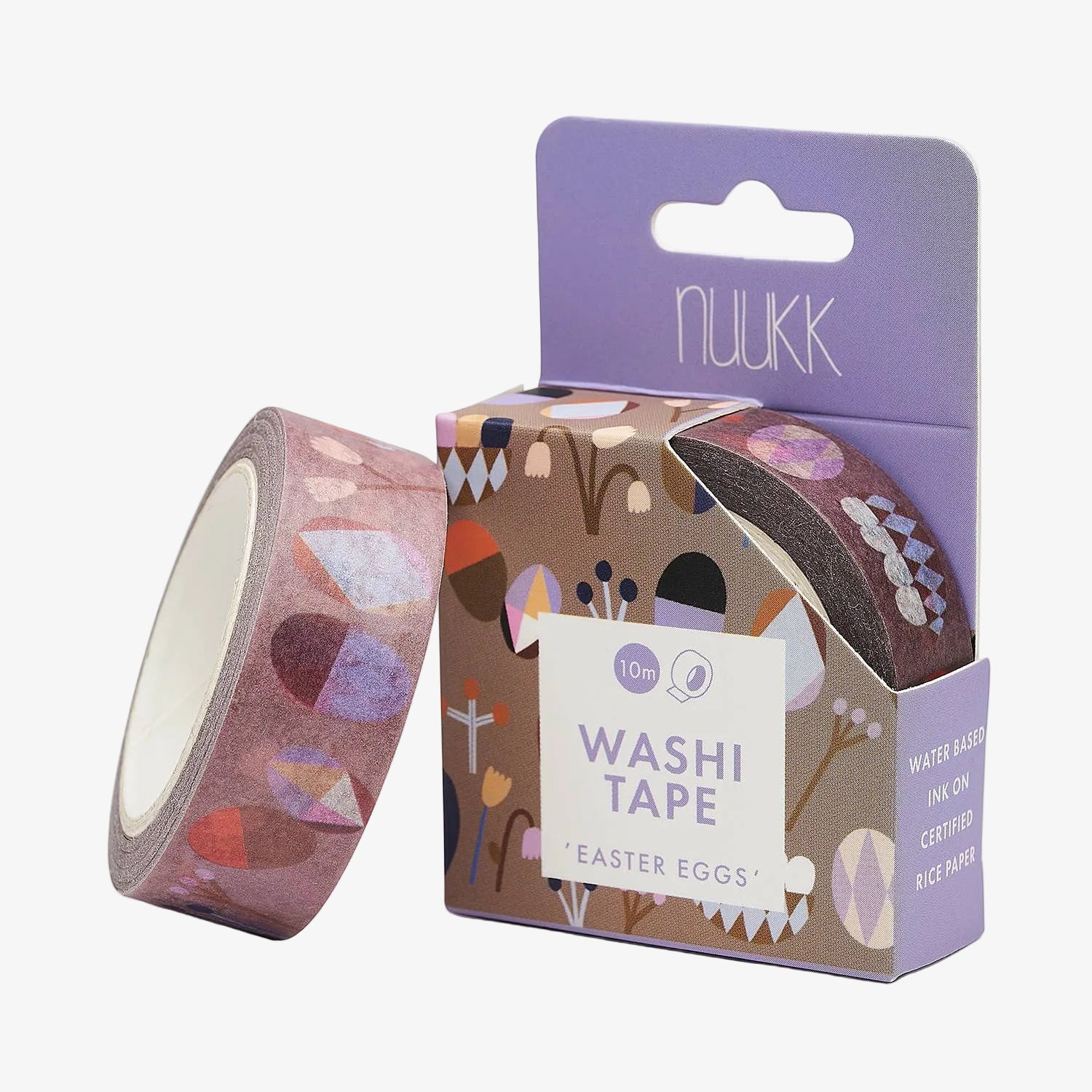 Washi tape with Easter egg design and packaging on a white background