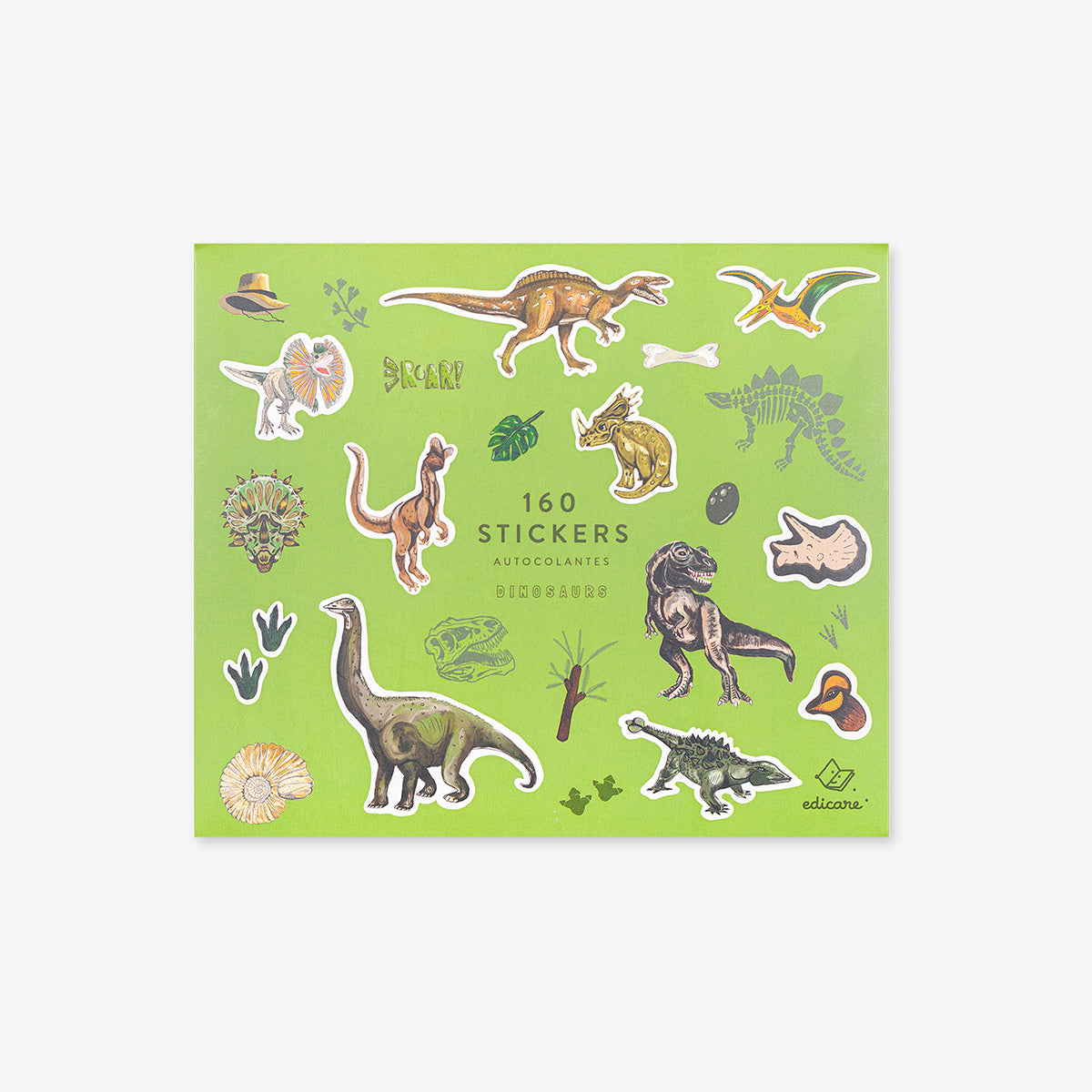 Pack of dinosaur stickers with 160 stickers