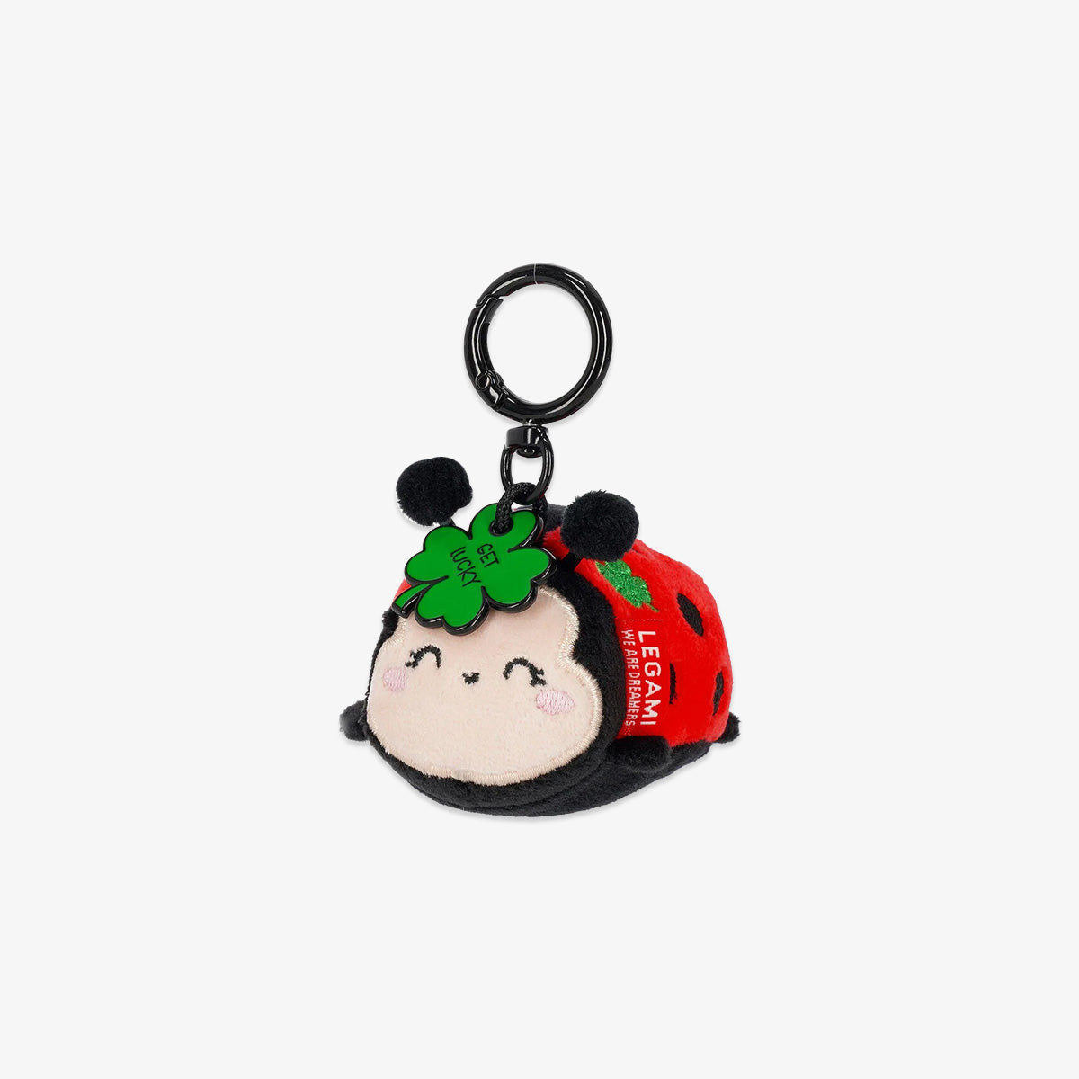 Super soft keychain with a ladybug shape and a green leaf