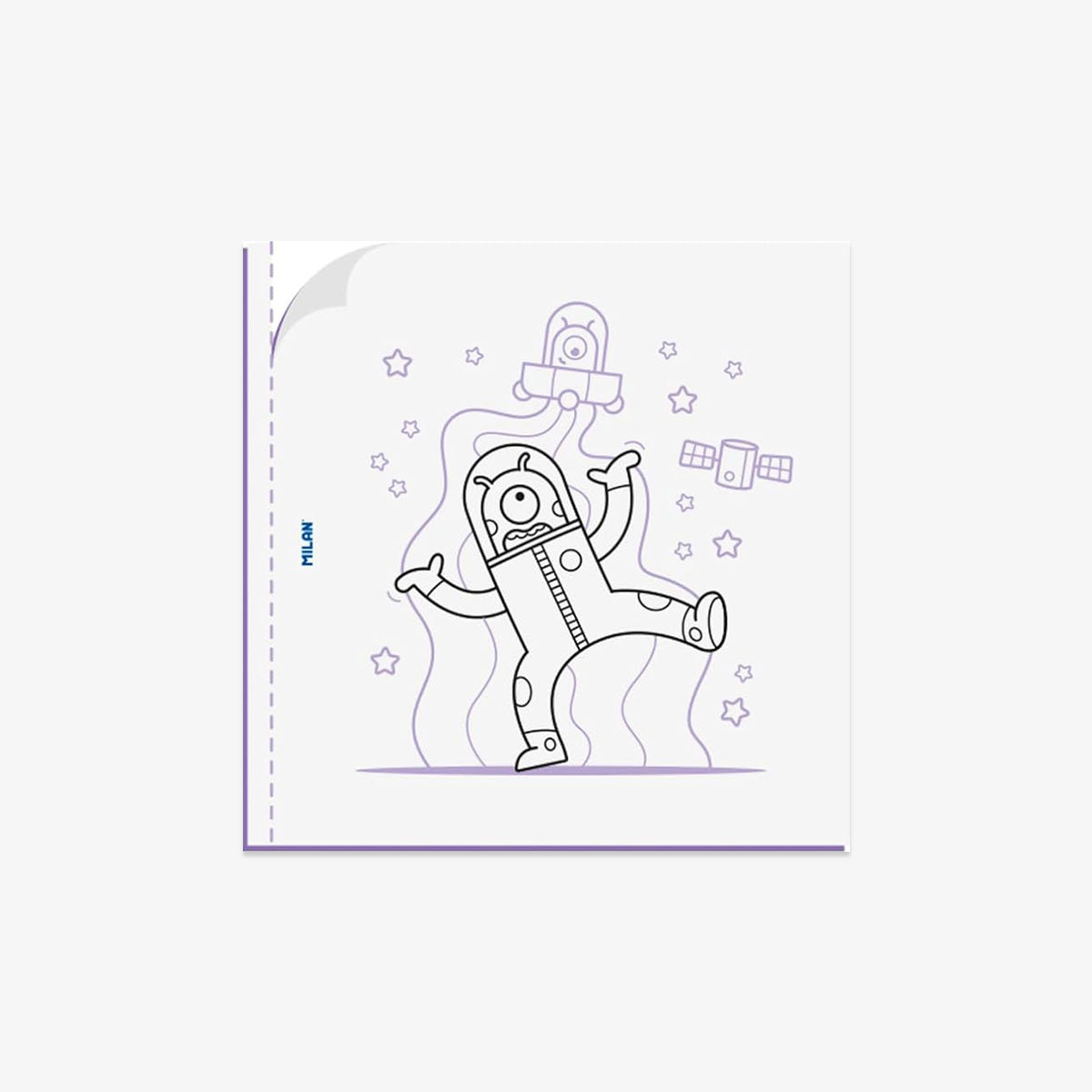 Coloring book page with an astronaut design on a white background