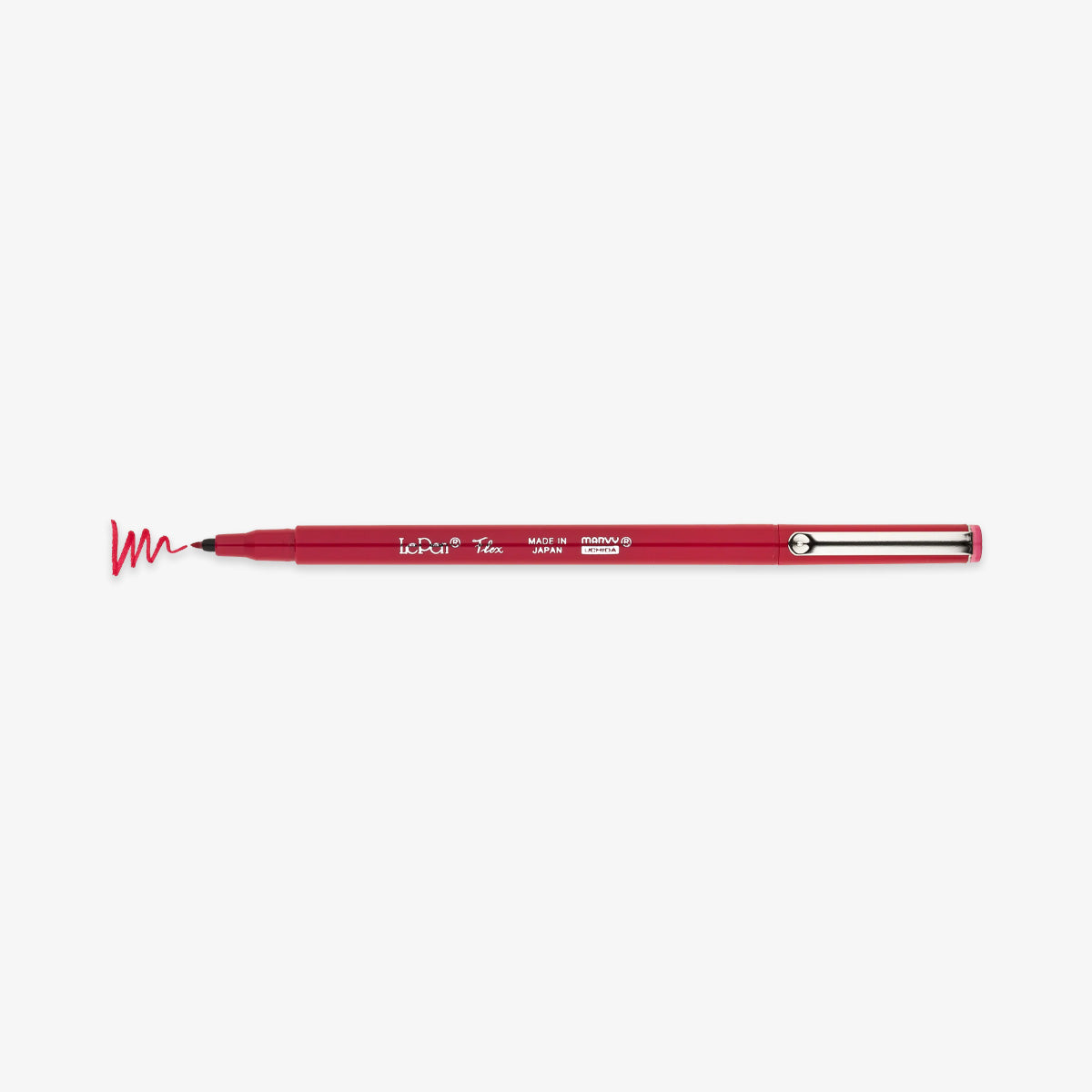 Le Pen felt-tipped flex fineliner from Marvy Uchida in a red color on a white background.