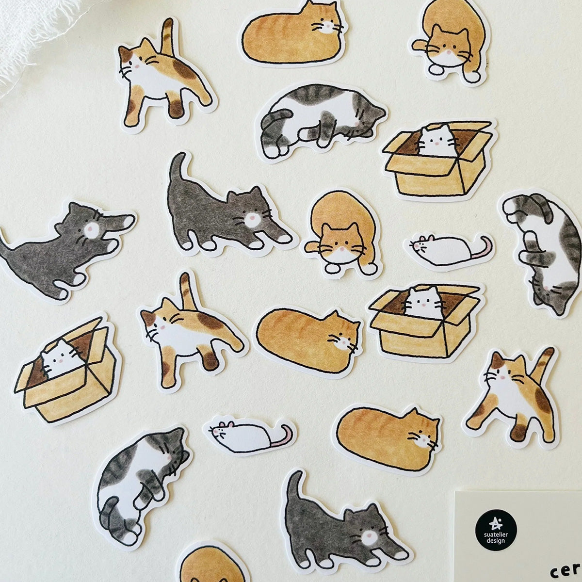 Collection of cat-themed stickers