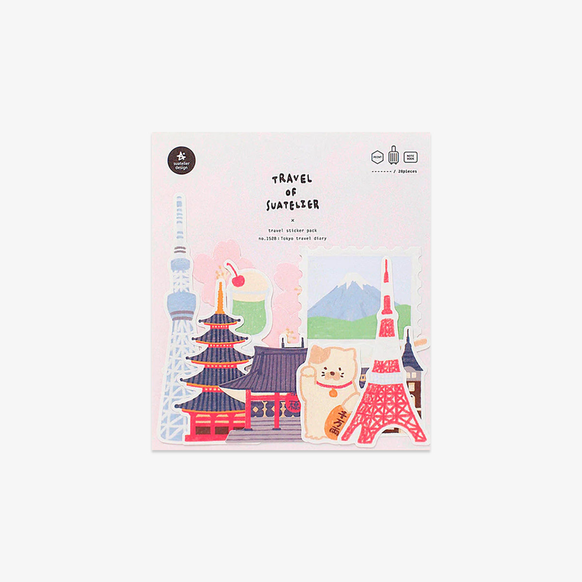 Travel-themed stickers with illustrations inspired by Tokyo