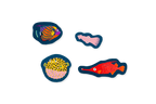 Four colorful fish stickers on a white background