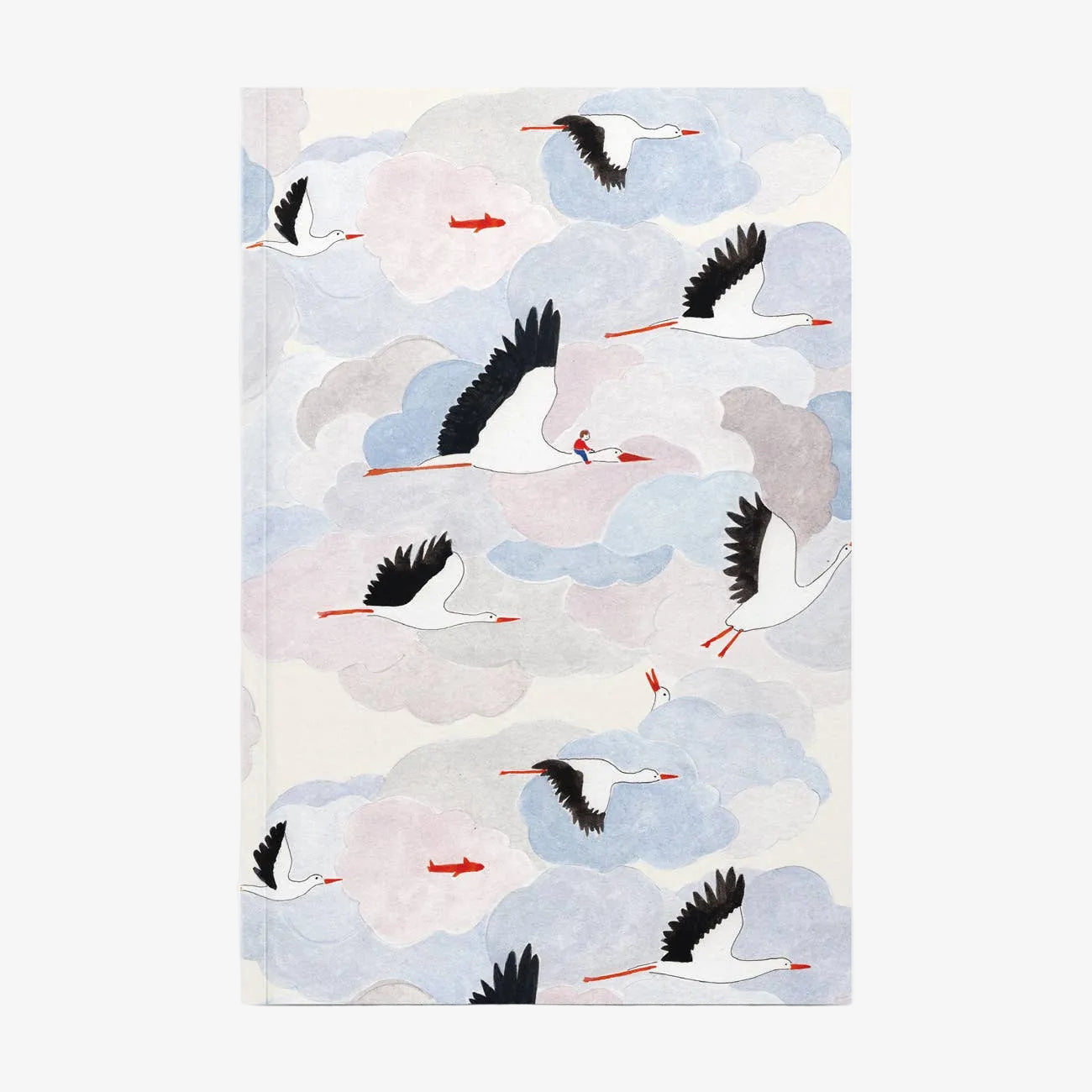 Notebook with stork design on a light background