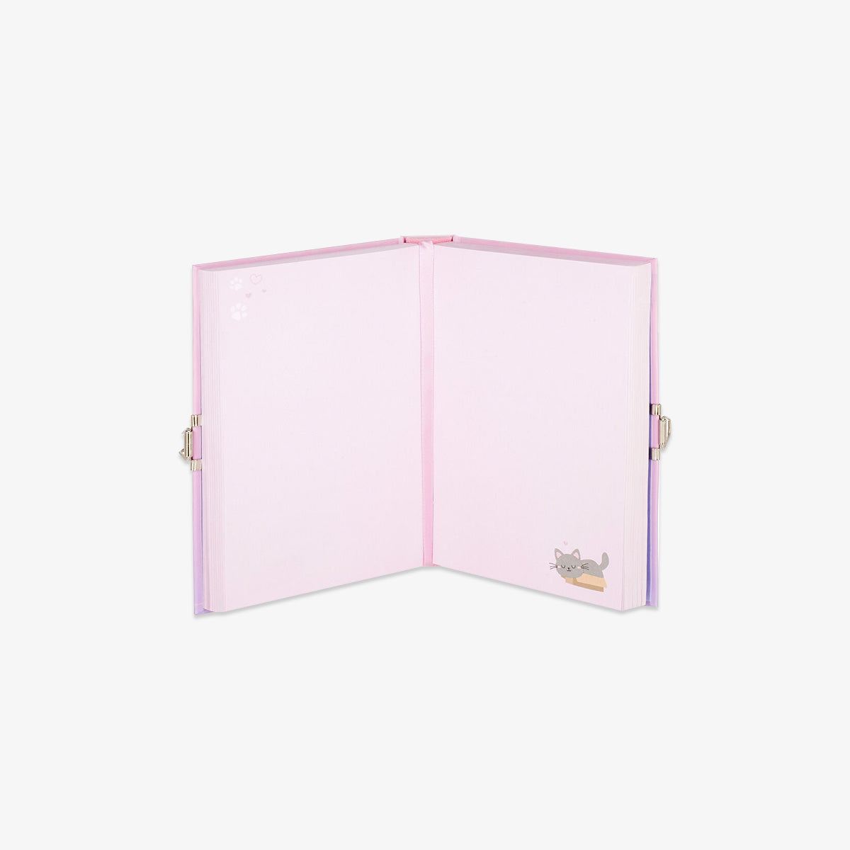 Cat diary with locker open. Pages with cat designs.