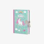 Diary with unicorn design and locker on a light blue background