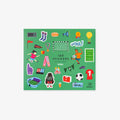 Stickers with various football-theme on a green background