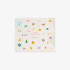 Pack of stickers with various illustrations on a white background