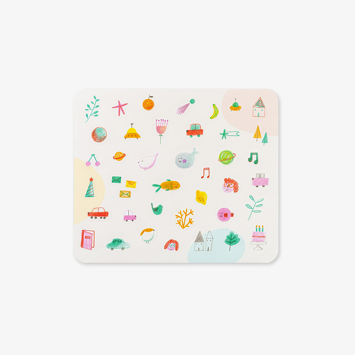 Colorful illustrated stickers on a white background