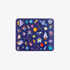 Colorful space-themed stickers with various celestial objects on a white background