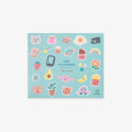 Pack of stickers with various cute illustrations on a light blue background