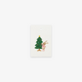 Gift tag with a rabbit and Christmas tree design on a white background