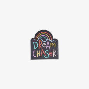 Vinyl sticker with 'Dream Chaser' text and rainbow design on a white background