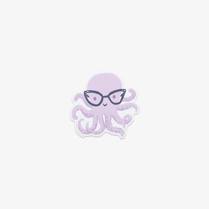 Vinyl sticker with Purple octopus wearing glasses on a light purple background