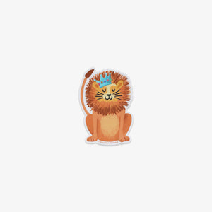 Vinyl sticker of a lion with a crown on a white background