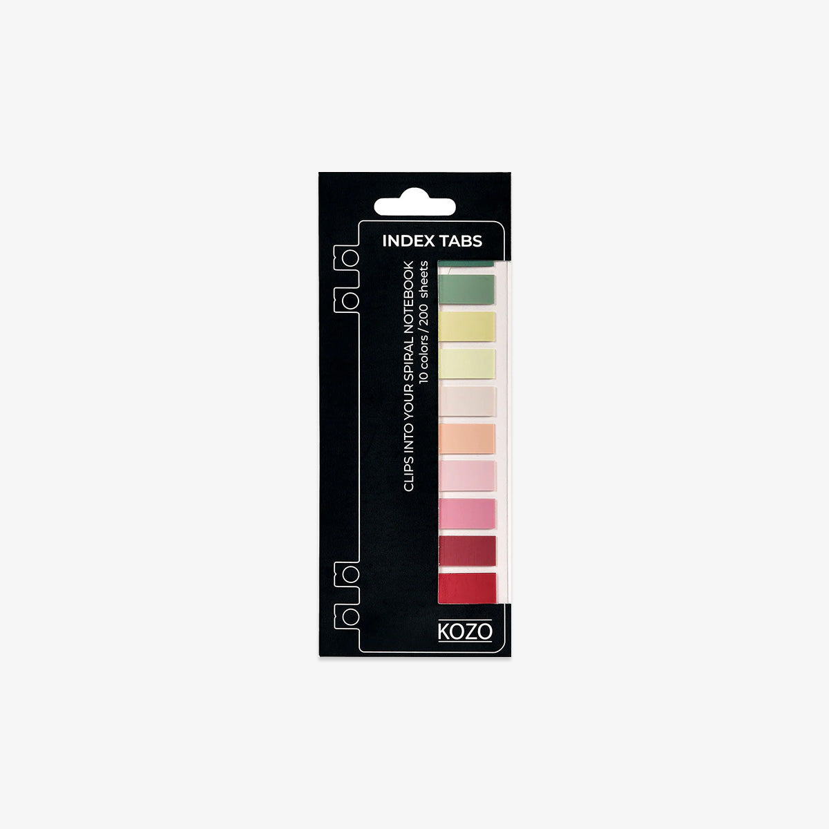 Index tabs in packaging in different colours