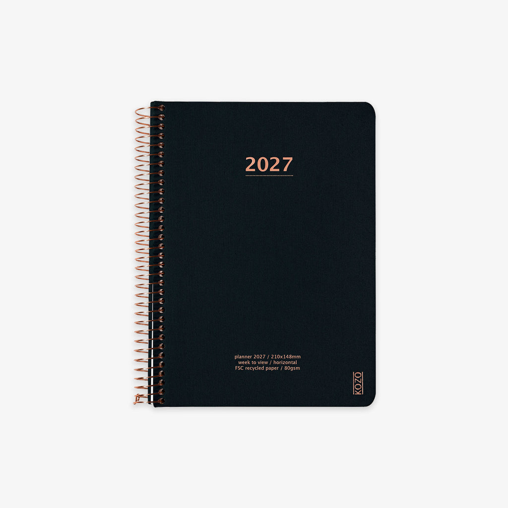 KOZO SPIRAL-BOUND CALENDAR 2027 A5 (DANISH) // BLACK
