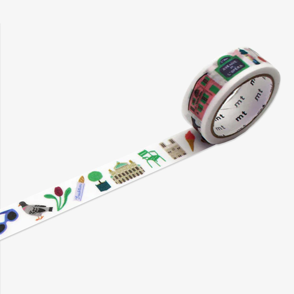 Decorative masking tape with city life paris illustrations on a white background