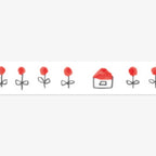 Decorative tape with red flowers and a house on a white background