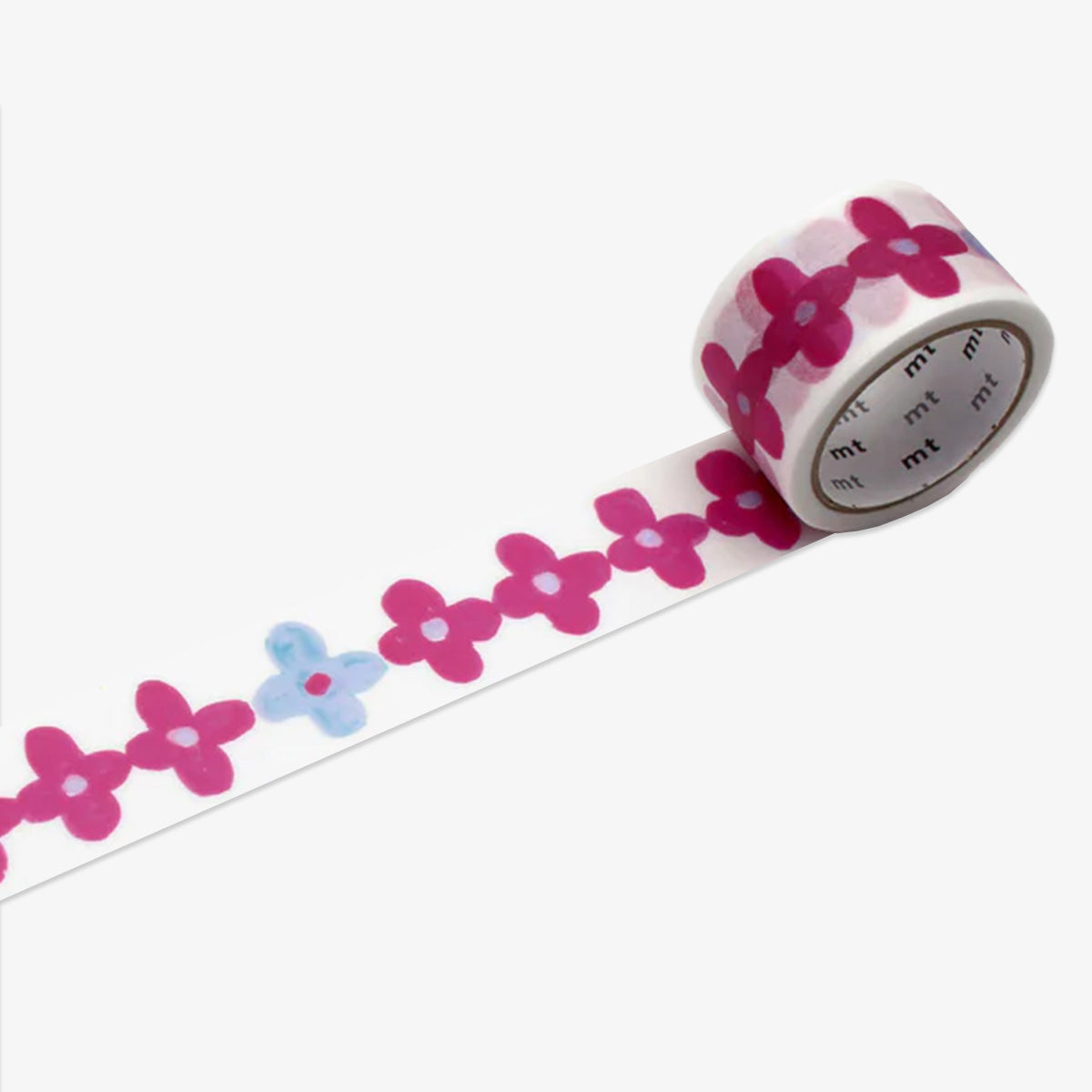Decorative masking tape with pink and blue floral design on a white background