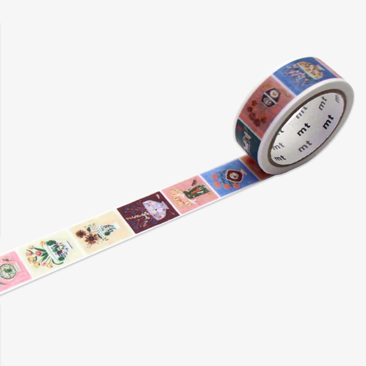 Decorative tape with colorful designs on a white background