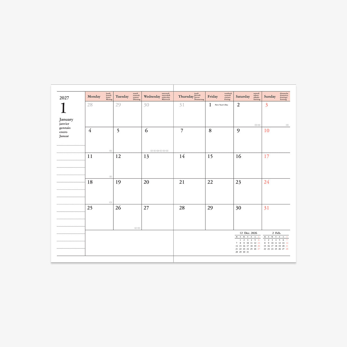 KALENDER SEP 2026 - DEC 2027 A6 // STORAGE.IT LAVENDEL