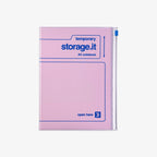 Pink A5 notebook in pink with 'temporary storage.it' text on a white background