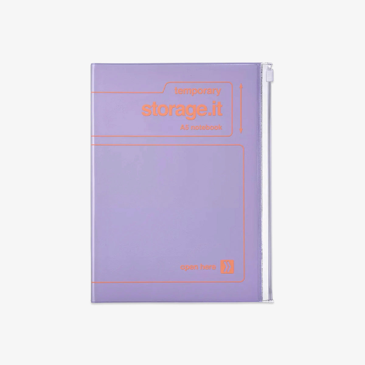 Purple notebook with 'temporary storage.it' text on a white background