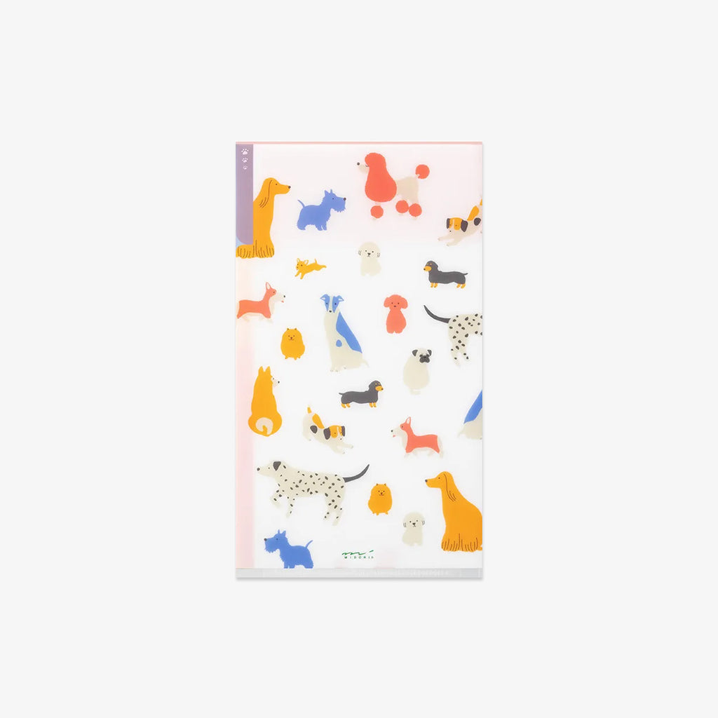 Pocket folder with dog illustrations.