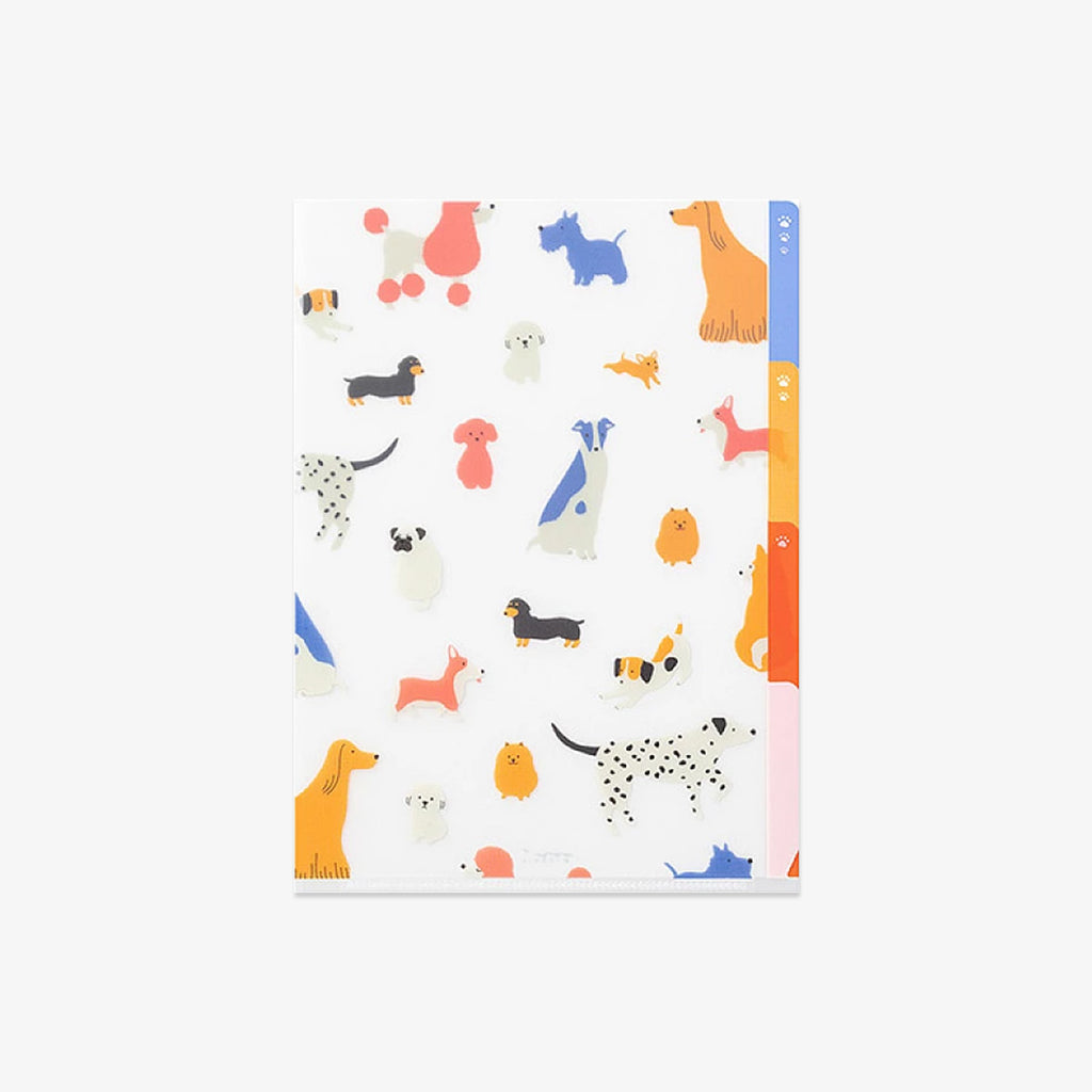 Pocket folder with dog illustrations.