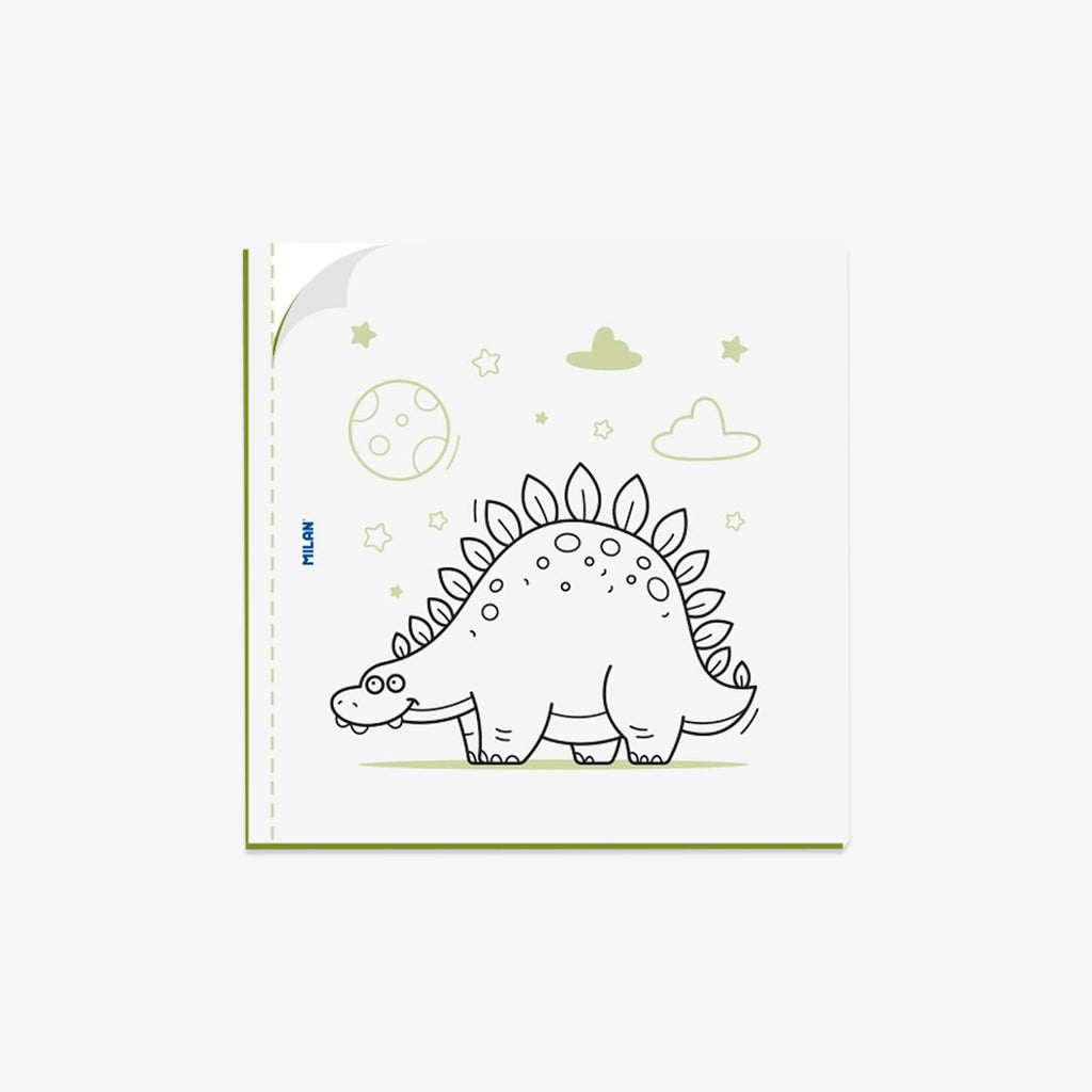 Children's coloring book with a stegosaurus illustration on a white background