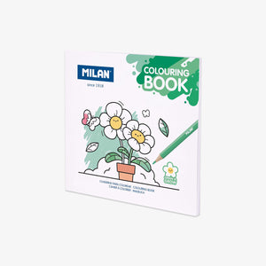 Milan colouring book with a flower illustration on a white background