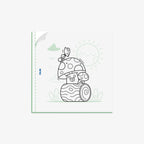 Page with illustration of a mushroom character with a flower on a white background
