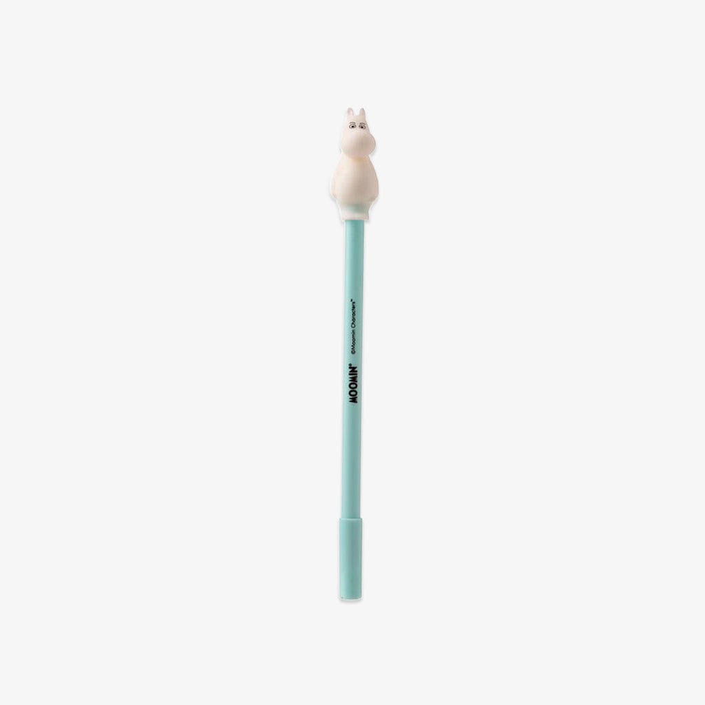 Light blue pen with Moomin on a white background