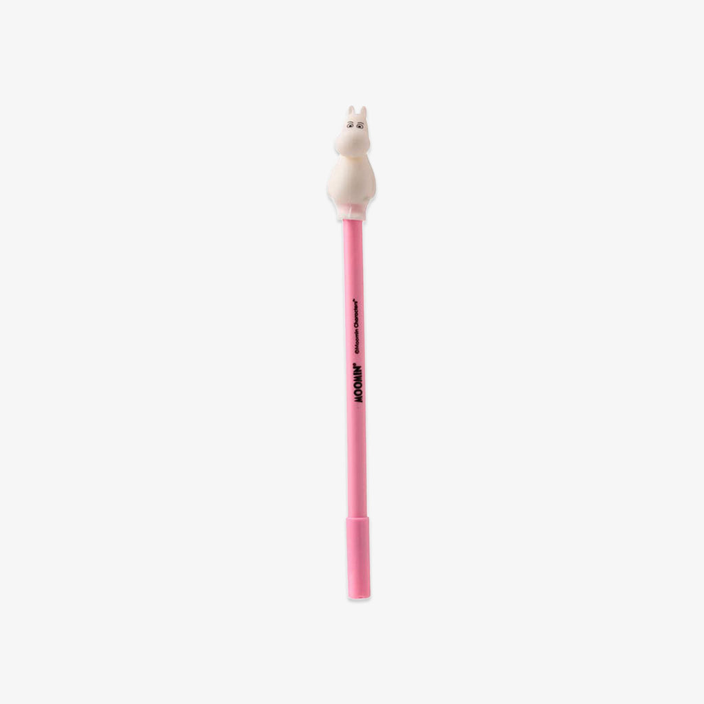 Pink pencil with a moomin-shaped eraser on a white background