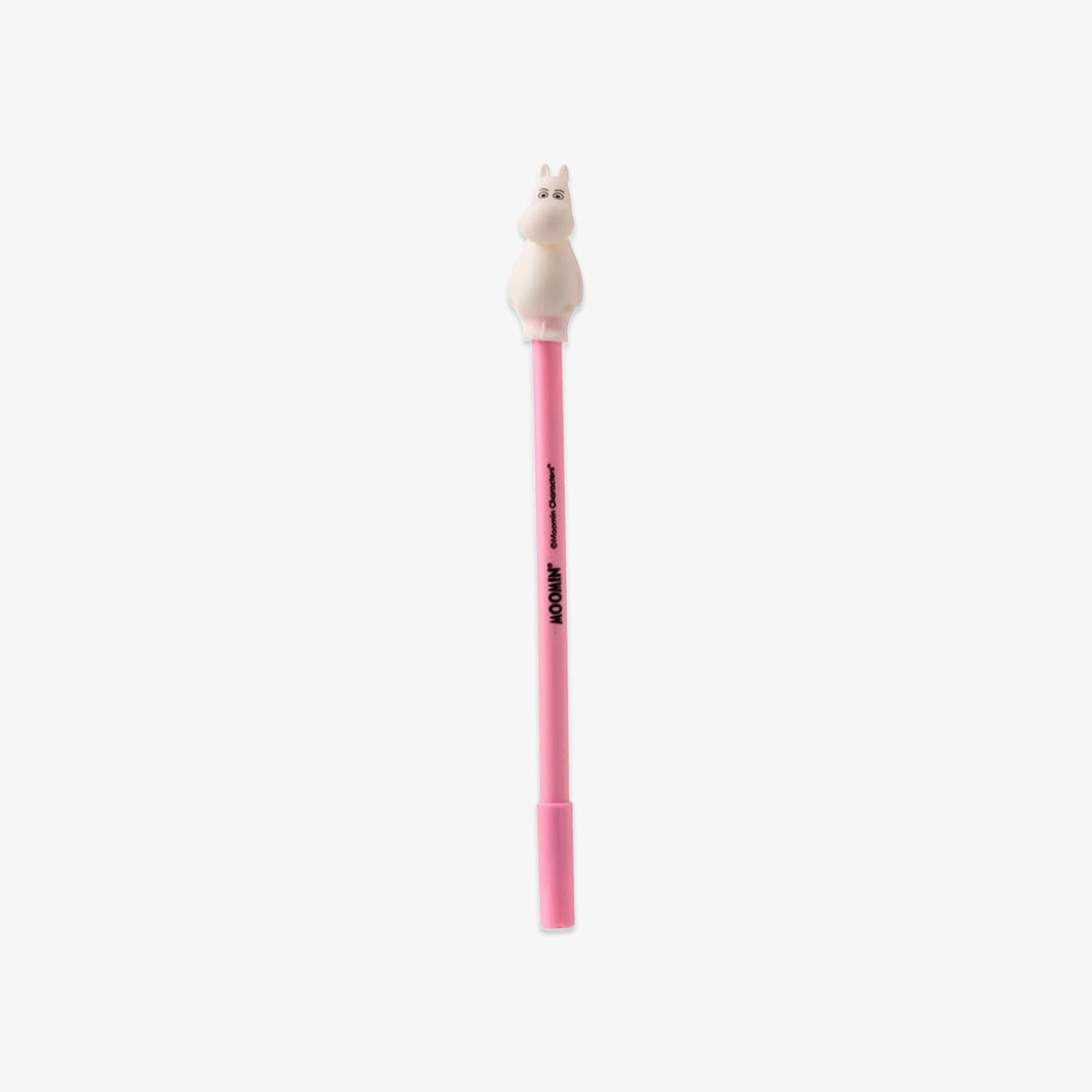 Pink pencil with a moomin-shaped eraser on a white background
