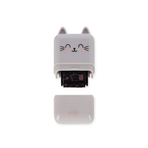 Cat-shaped roller stamp on a white background