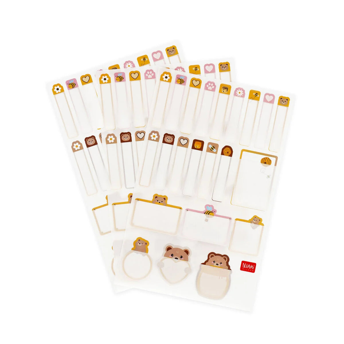 Set of stationery labels with bear designs on a white background