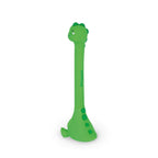 Green dinosaur-shaped pen with base on a white background