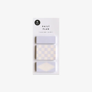 Pack of 'Daily Plan' sticky notes with geometric designs on a white background