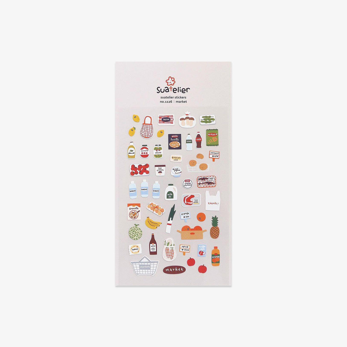 Sheet of decorative stickers with various icons on a white background