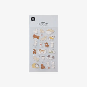 Sheet of dog-themed stickers on a white background