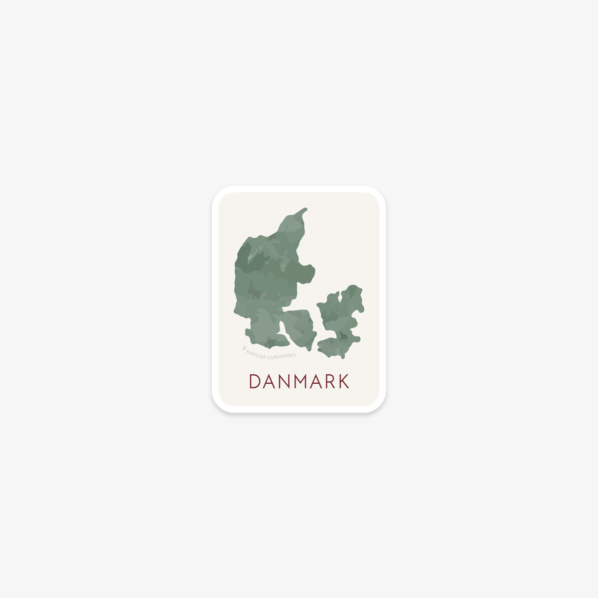 Vinyl sticker of a map of Denmark and the text 'DANMARK' written below