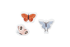 Three butterfly-shaped stickers on a white background