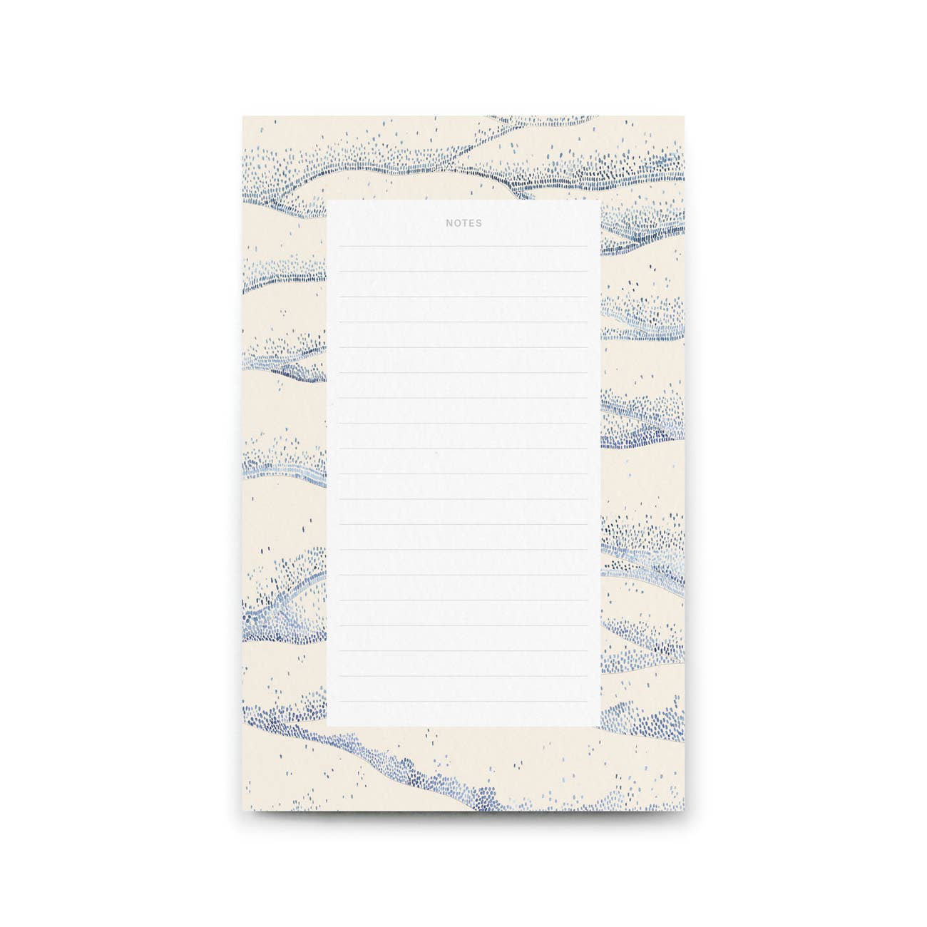Notepad with blue and white abstract design on a white background