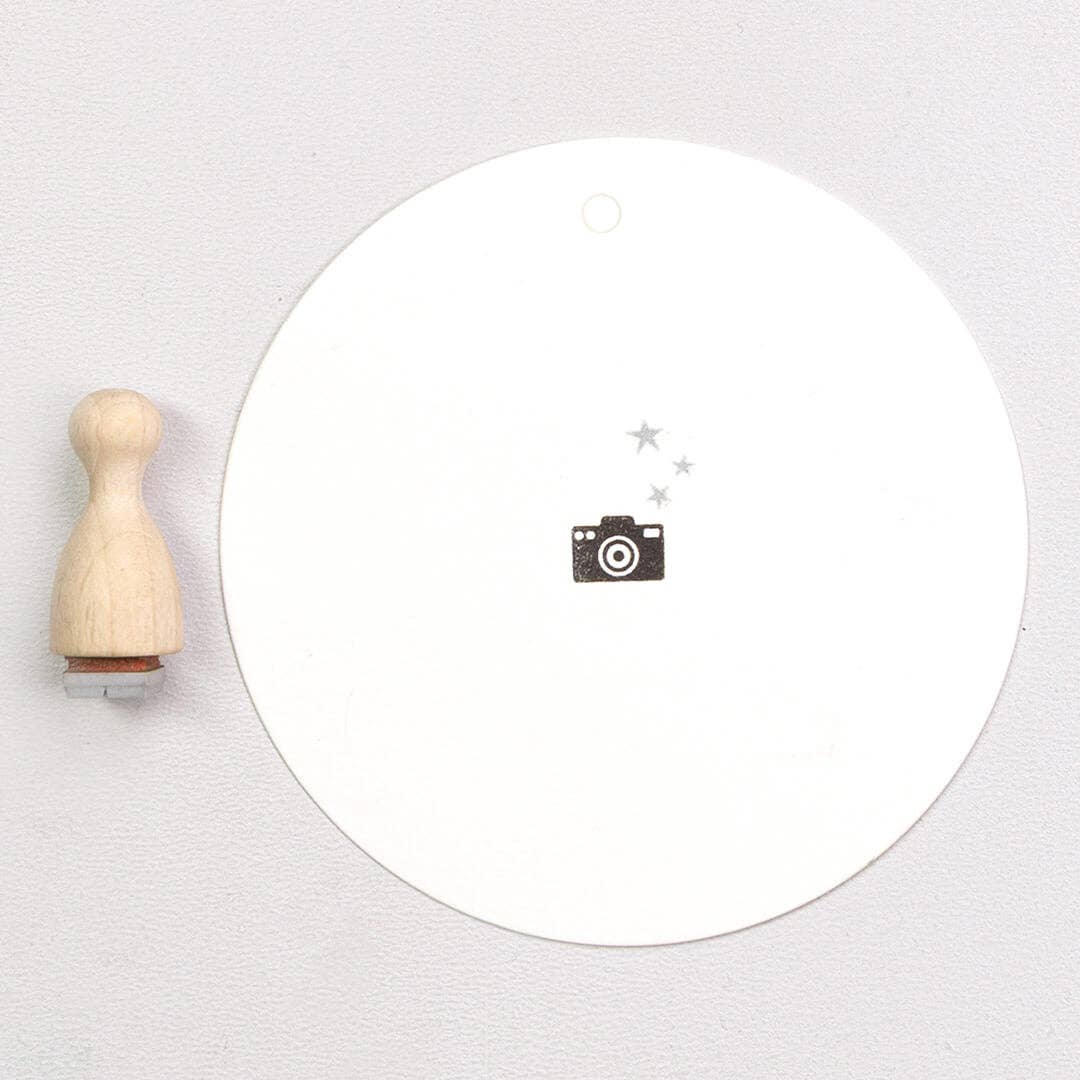 wooden rubber stamp with camera design