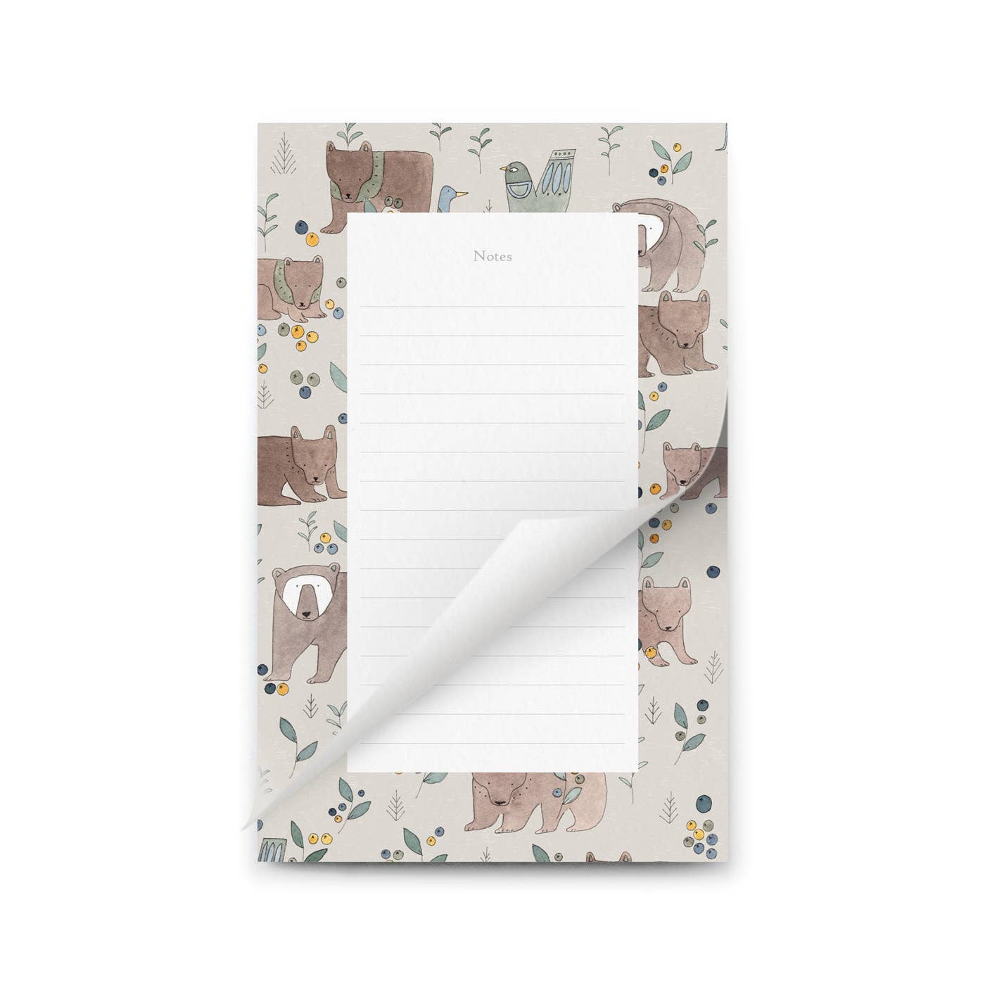 Notepad with bear illustrations on a white background