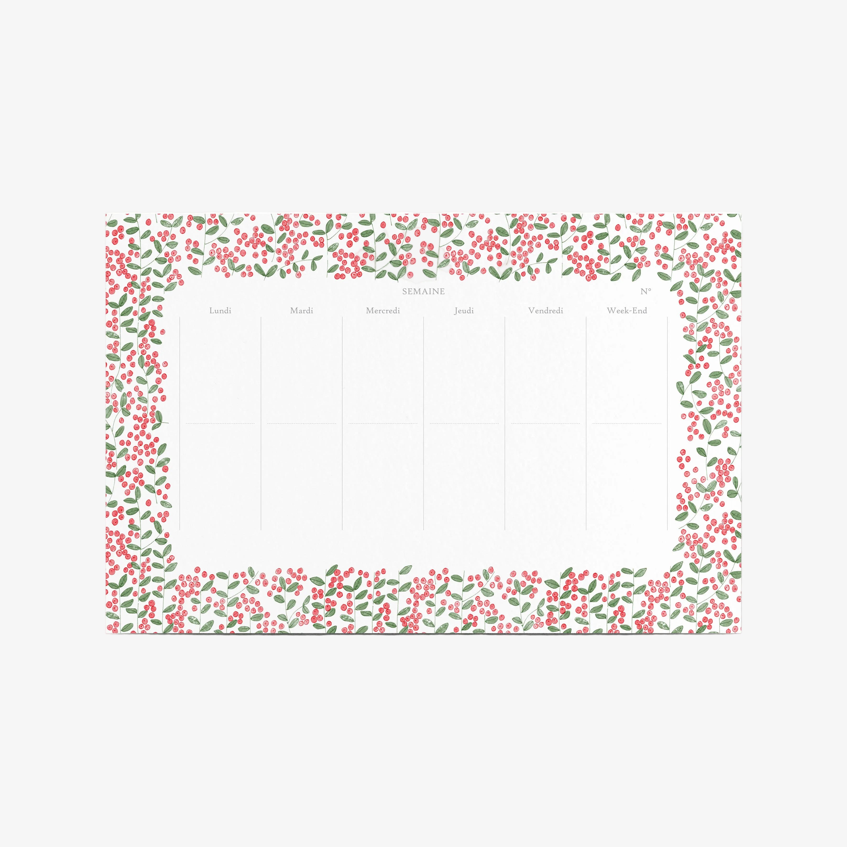 Notepad with floral border on a white background. Weekly schedule. 