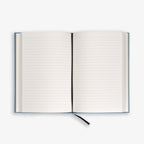 Open notebook with lined pages.